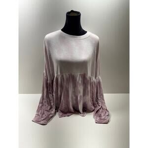Lyn Burches Women’s Tie Dye Long Sleeve Blouse Pink White Sz M Boho Hippie Flowy